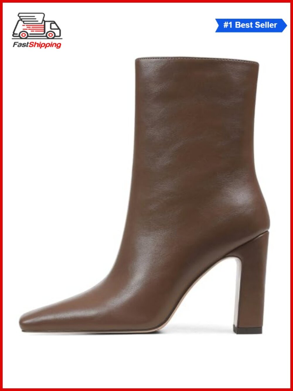 Women's Square Toe Chunky Heeled Ankle Boots Side Zipper Booties